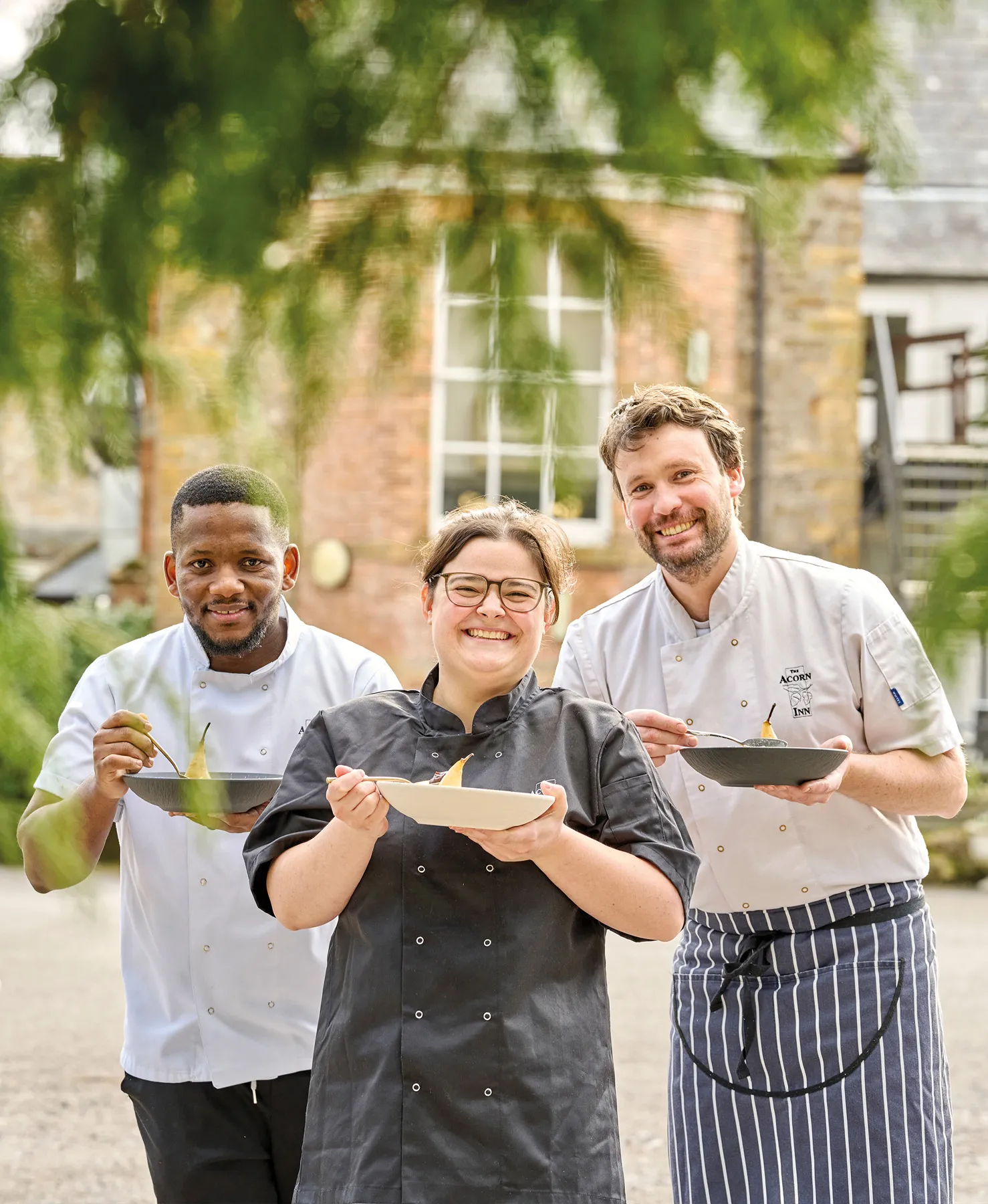 From left: Luyanda Nkonyeni, Senior Sous Chef, Ana Martins, Head Chef, Mickael Trehard, Junior Sous Chef, The Acorn Inn