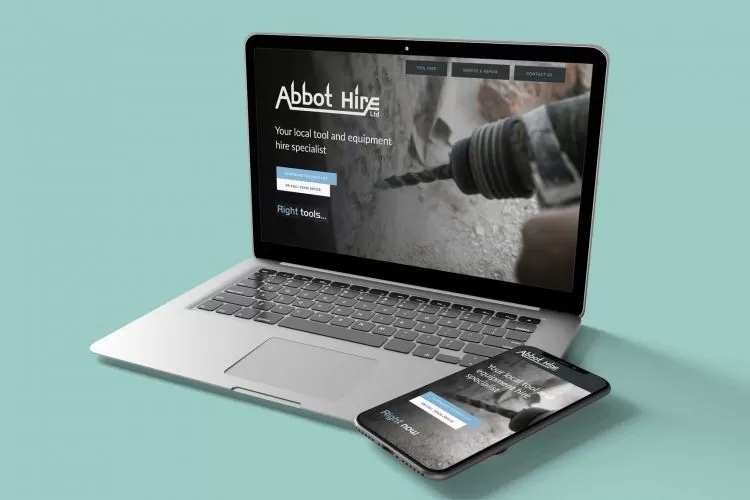 Abbot Hire Limited. Web design Devon. Shown here a laptop screen and a mobile phone screen.