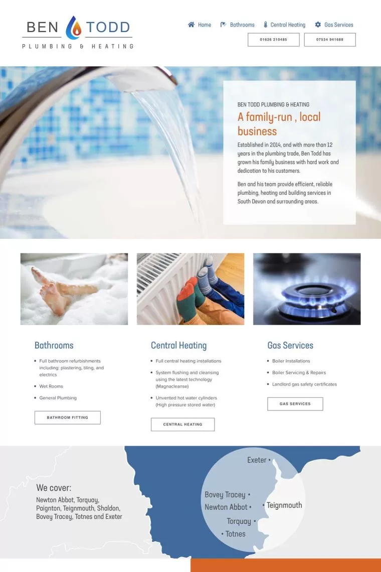 Sample page: Home. Ben Todd Plumbing & Heating. Website design by We Make Magazines