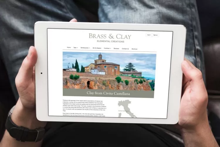 Brass & Clay website design. An example of a mobile-friendly website, shown here on an iPad. 