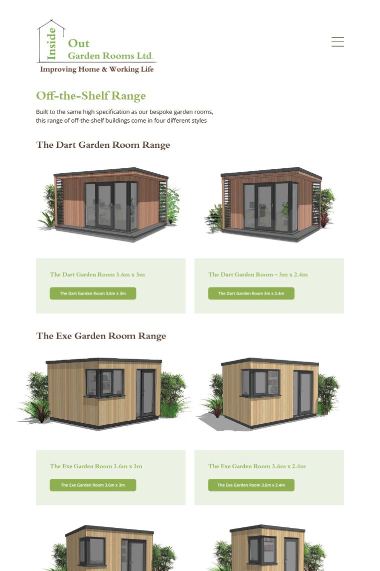 Inside Out Garden Rooms off-the-shelf range list page